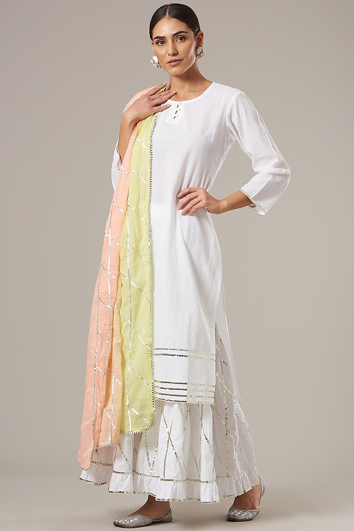 White Sharara Set In Cotton by Maison Shefali