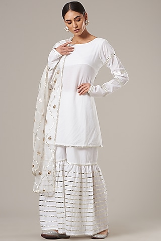 White Cotton Sharara Set by Maison Shefali