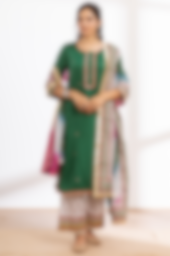 Green Chanderi Kurta Set by Maison Shefali at Pernia's Pop Up Shop