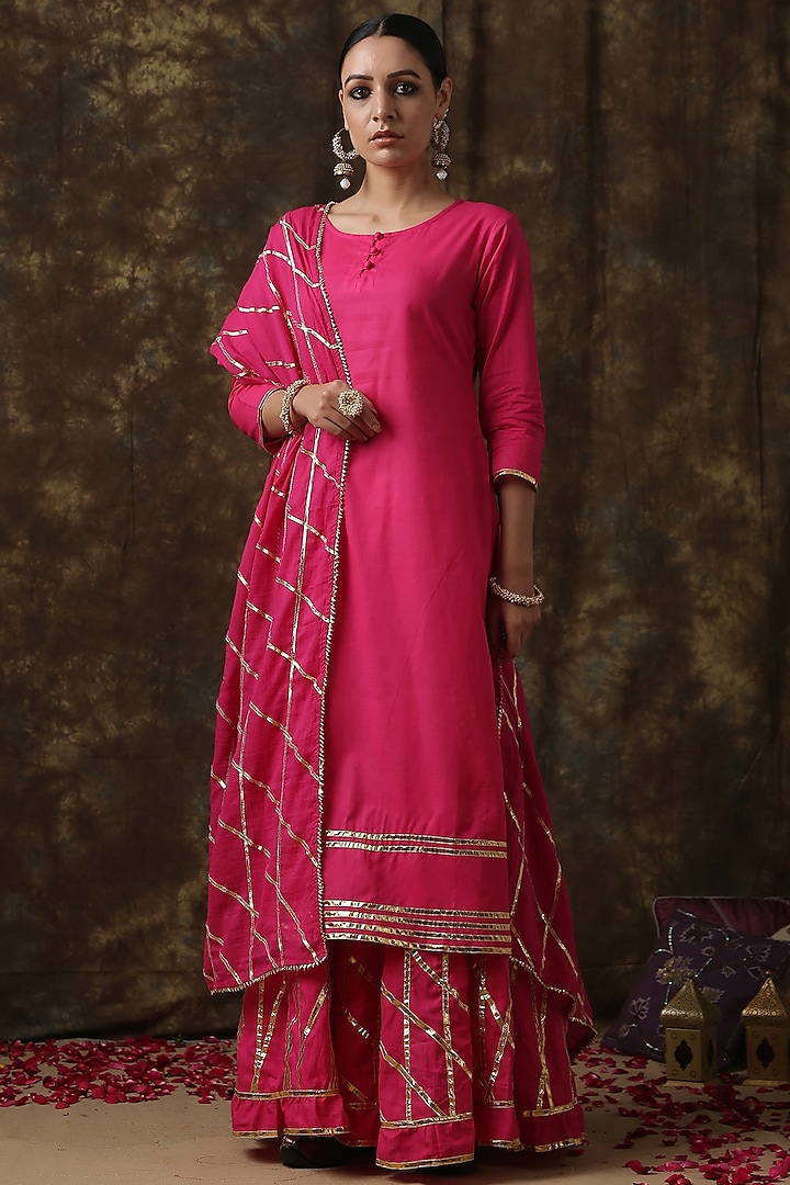 Fuchsia Hand Embroidered Sharara Set by Maison Shefali