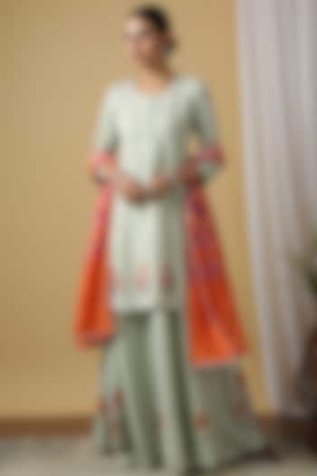 Pistachio Hand Printed Ghera Skirt Set by Maison Shefali at Pernia's Pop Up Shop