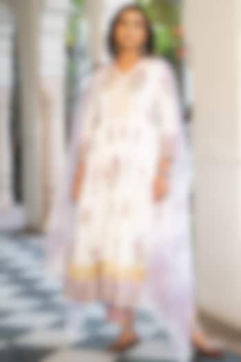 Ivory Hand Embroidered & Printed Kurta Set by Maison Shefali