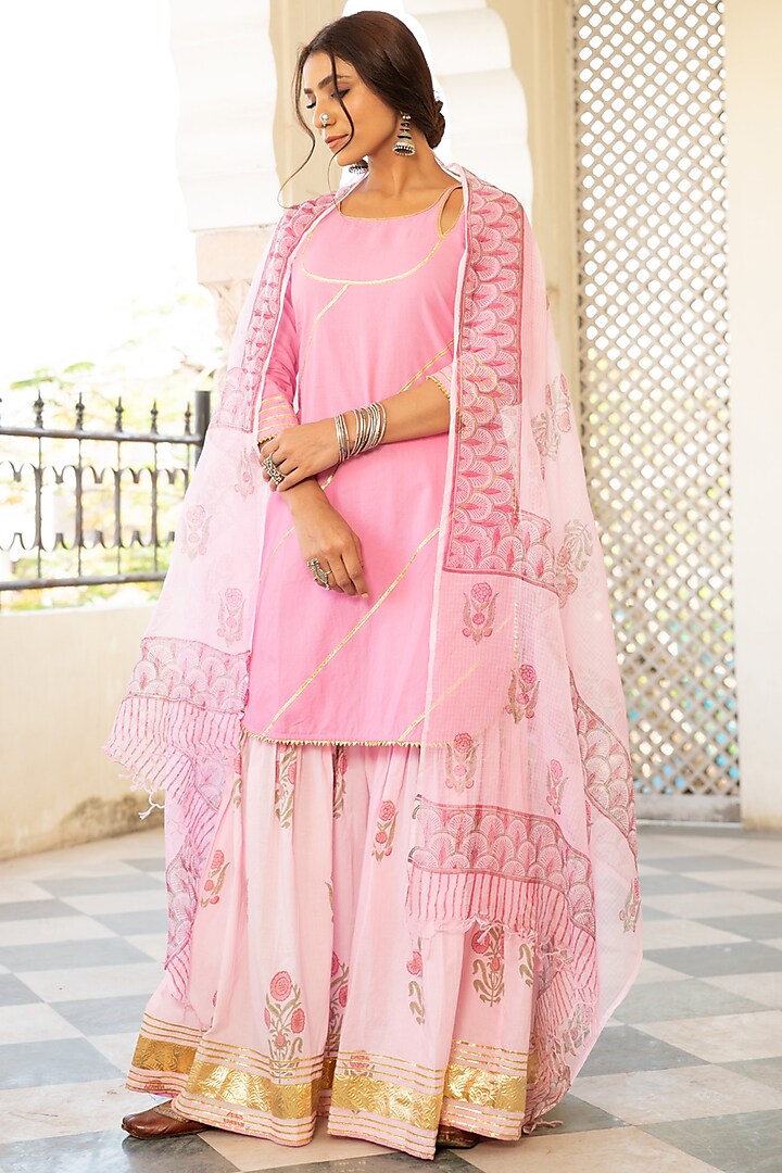 Blush Pink Printed Handcrafted Sharara Set by Maison Shefali