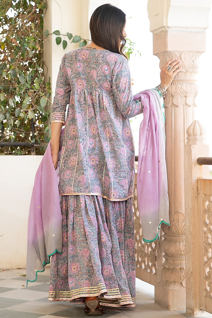 Grey Block Printed Sharara Set by Maison Shefali at Pernia's Pop Up Shop