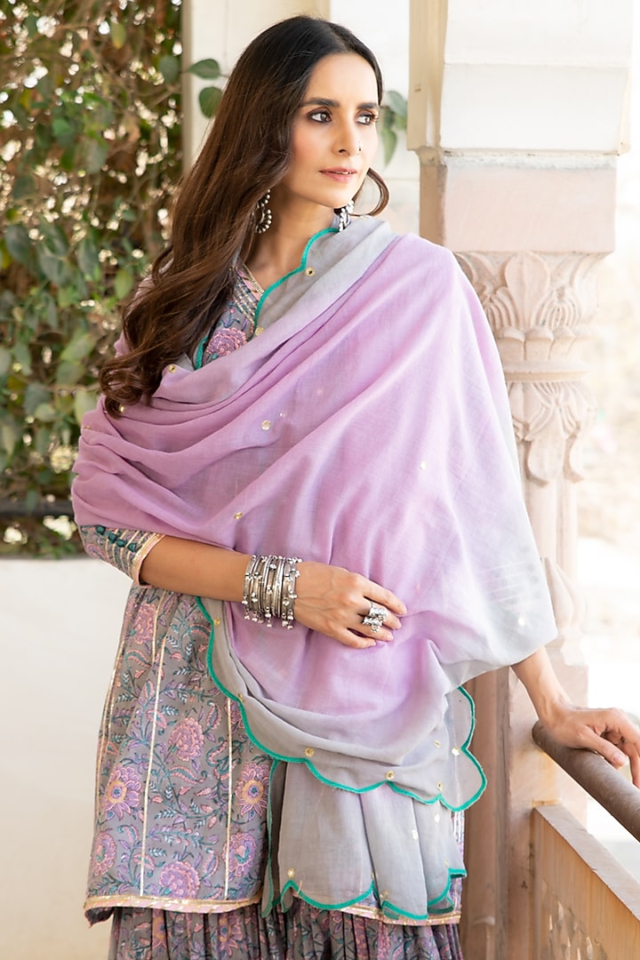 Grey Block Printed Sharara Set by Maison Shefali at Pernia's Pop Up Shop