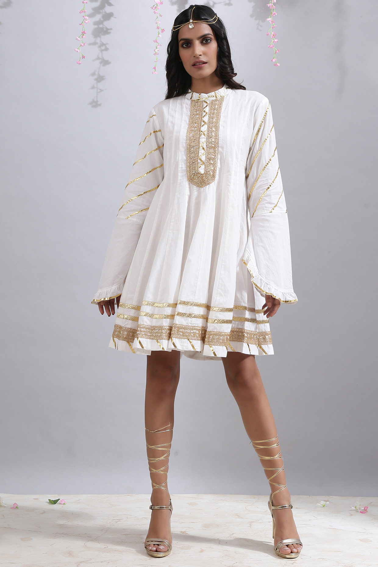 Ivory Gota Embroidered Shorti Kalidar Tunic by Maison Shefali