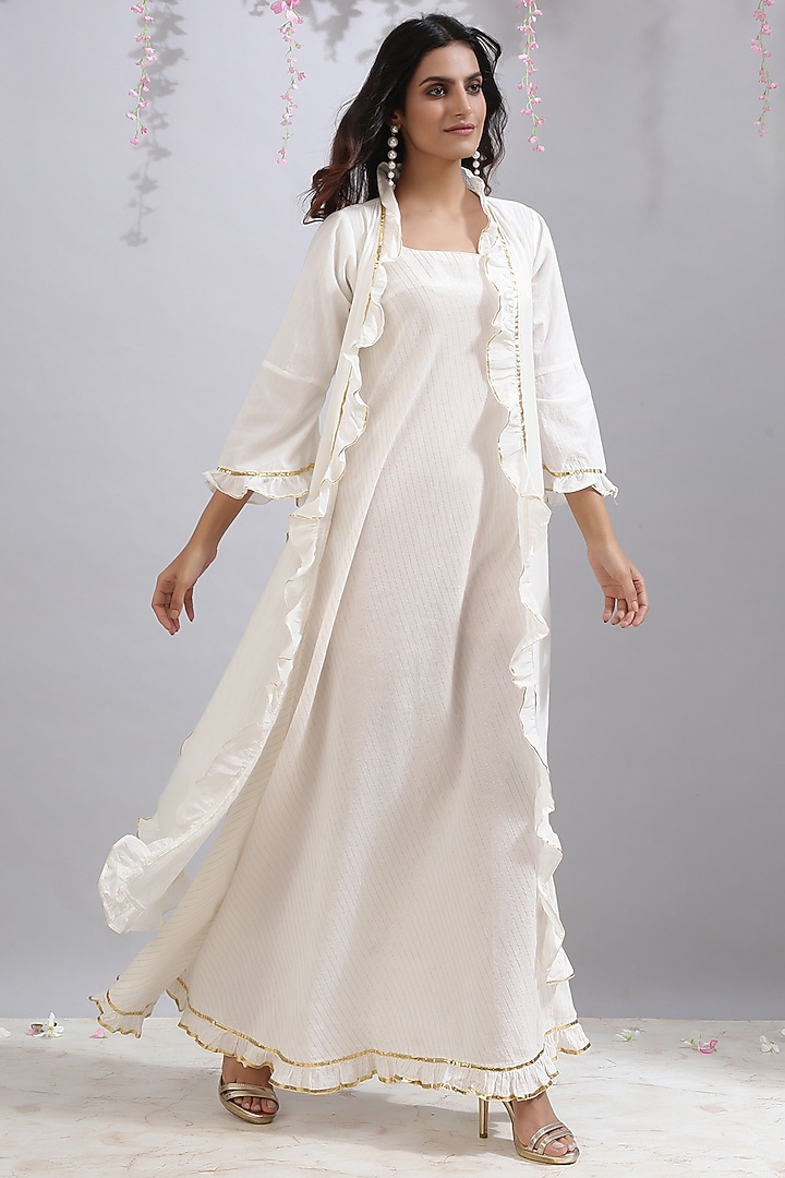 Ivory Cotton Front-Open Jacket by Maison Shefali at Pernia's Pop Up Shop