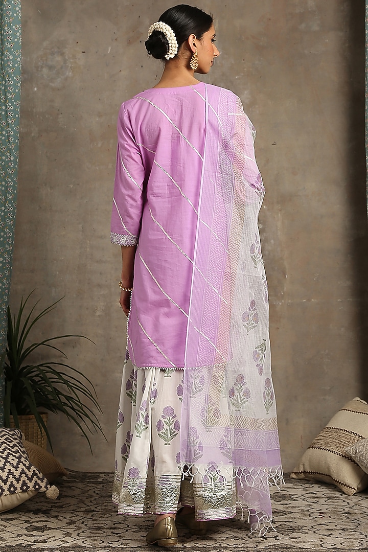 Lavender & Ivory Hand Printed Sharara Set by Maison Shefali at Pernia's Pop Up Shop