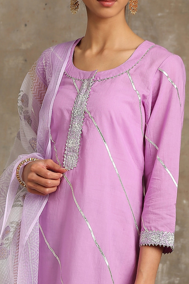 Lavender & Ivory Hand Printed Sharara Set by Maison Shefali at Pernia's Pop Up Shop