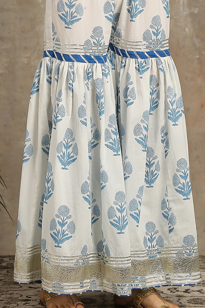 Ivory & Blue Hand Printed Sharara Set by Maison Shefali at Pernia's Pop Up Shop