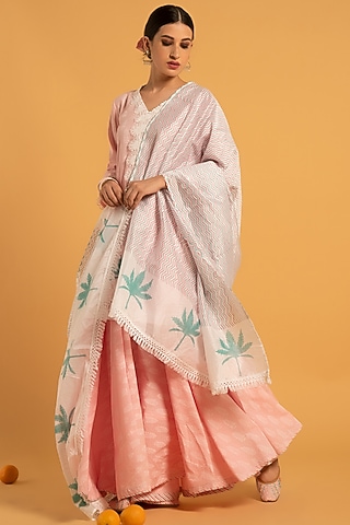 Blush Pink Chanderi Flared Skirt Set by Maison Shefali