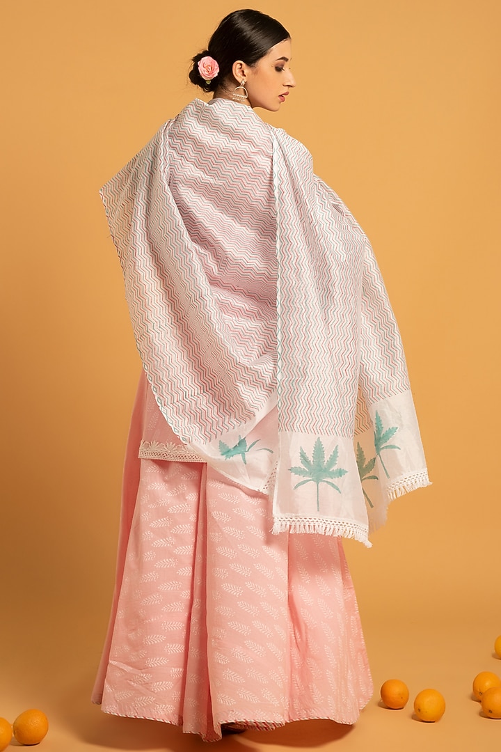 Blush Pink Chanderi Flared Skirt Set by Maison Shefali at Pernia's Pop Up Shop