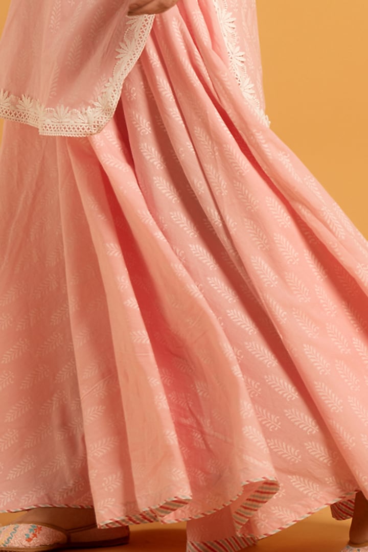 Blush Pink Chanderi Flared Skirt Set by Maison Shefali at Pernia's Pop Up Shop