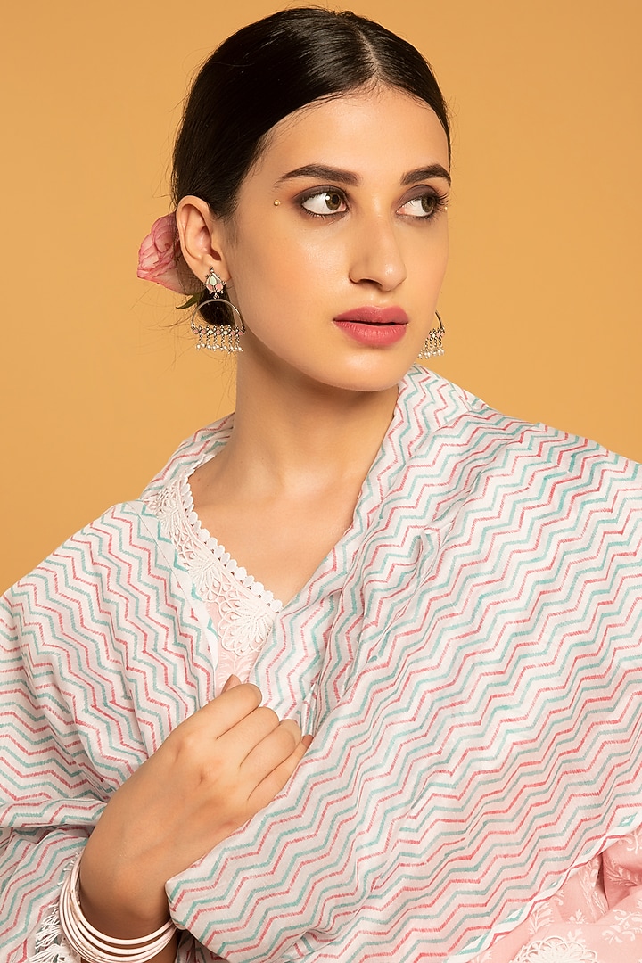 Blush Pink Chanderi Flared Skirt Set by Maison Shefali at Pernia's Pop Up Shop