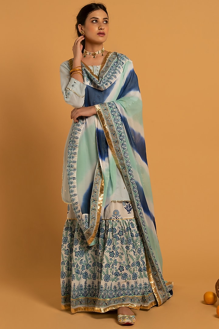White Hand Block Printed Sharara Set by Maison Shefali at Pernia's Pop Up Shop