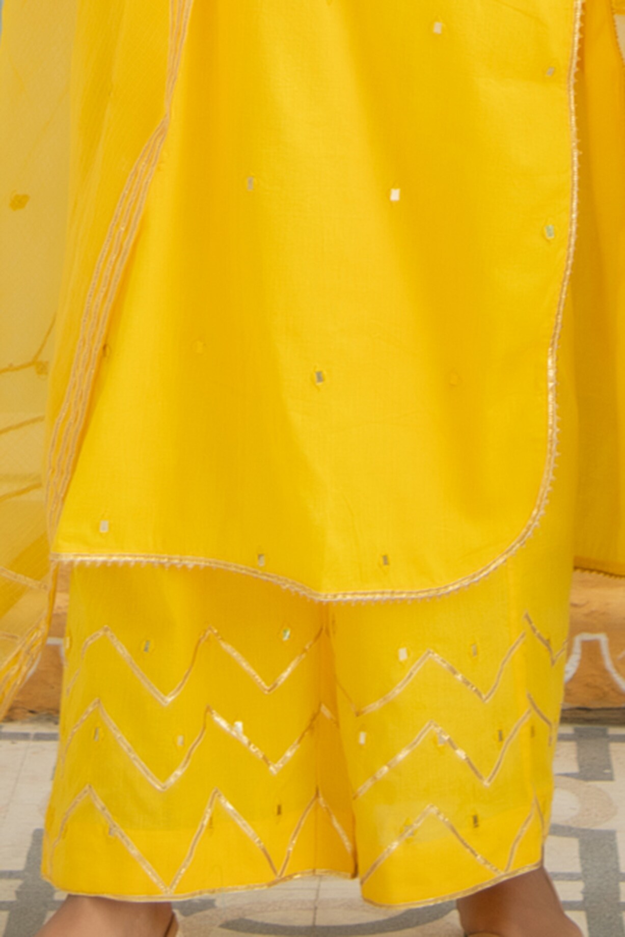 Hand Embroidered Electric Yellow Kurta Set main image 0