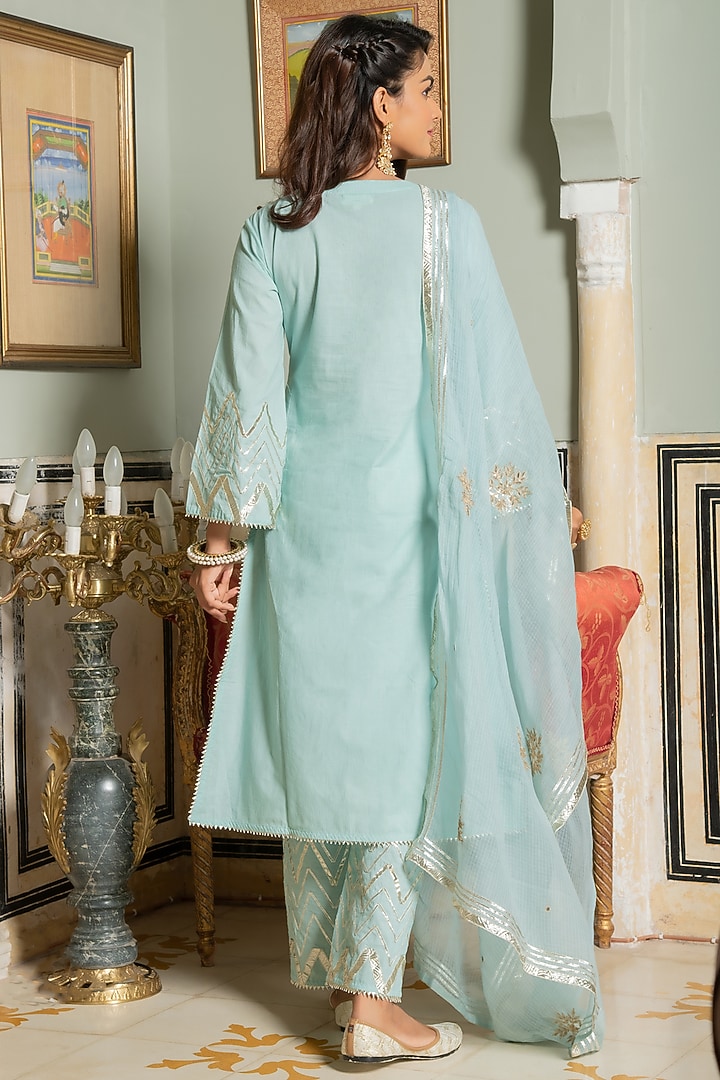 Powder Blue Hand Embroidered Kurta Set by Maison Shefali at Pernia's Pop Up Shop