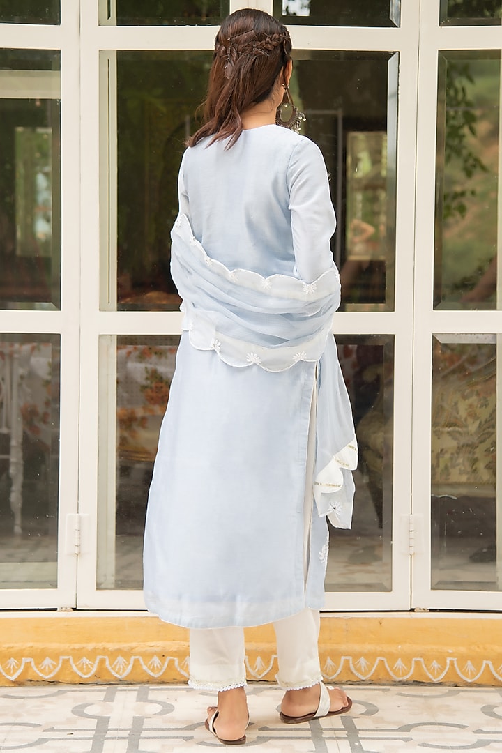 Powder Blue Mirror Embroidered Kurta Set by Maison Shefali at Pernia's Pop Up Shop