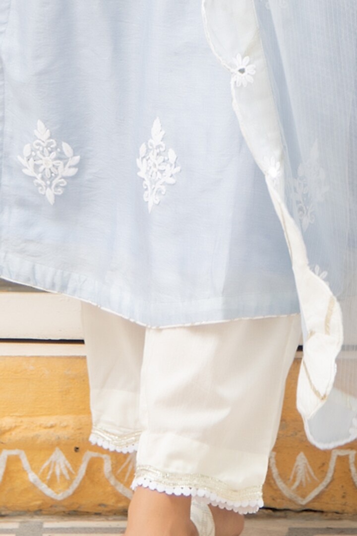 Powder Blue Mirror Embroidered Kurta Set by Maison Shefali at Pernia's Pop Up Shop