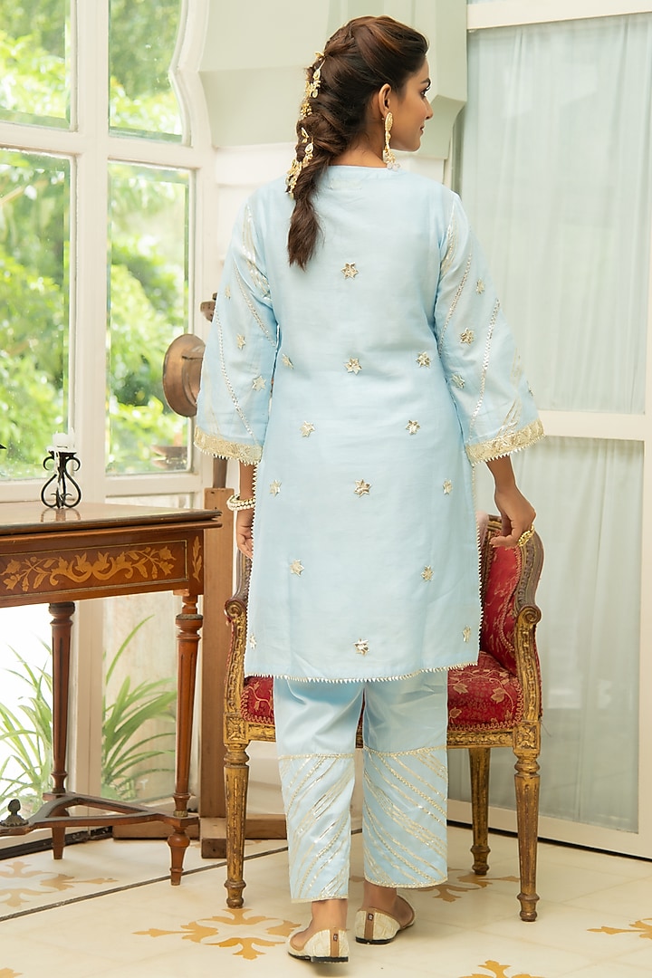 Powder Blue Gota Embroidered Kurta Set by Maison Shefali at Pernia's Pop Up Shop