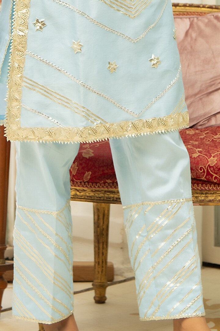 Powder Blue Gota Embroidered Kurta Set by Maison Shefali at Pernia's Pop Up Shop
