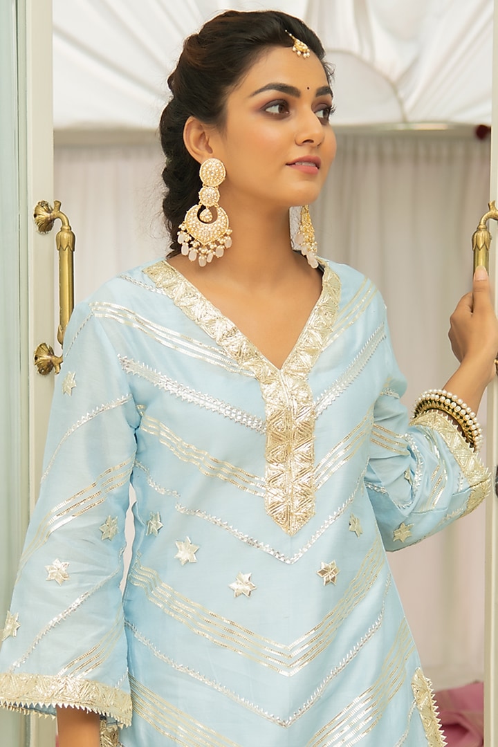 Powder Blue Gota Embroidered Kurta Set by Maison Shefali at Pernia's Pop Up Shop