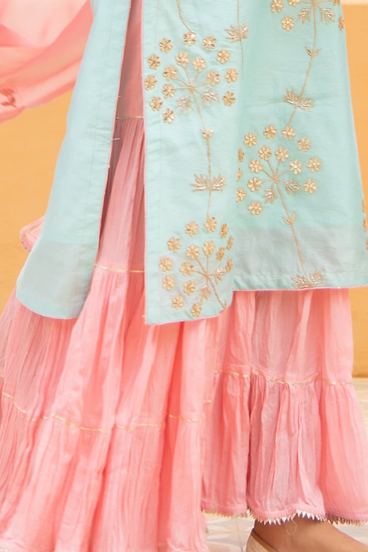 Powder Blue & Pink Mulmul Sharara Set by Maison Shefali at Pernia's Pop Up Shop