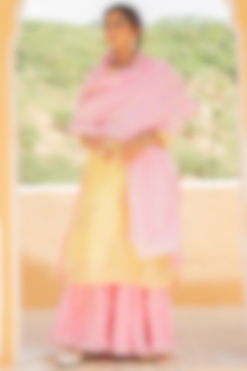 Pink & Yellow Mulmul Sharara Set by Maison Shefali
