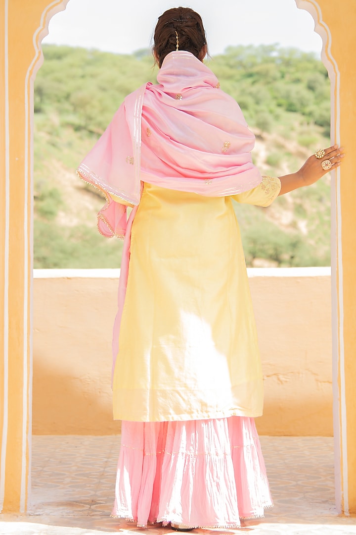 Pink & Yellow Mulmul Sharara Set by Maison Shefali at Pernia's Pop Up Shop
