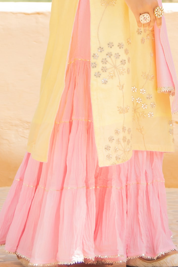 Pink & Yellow Mulmul Sharara Set by Maison Shefali at Pernia's Pop Up Shop