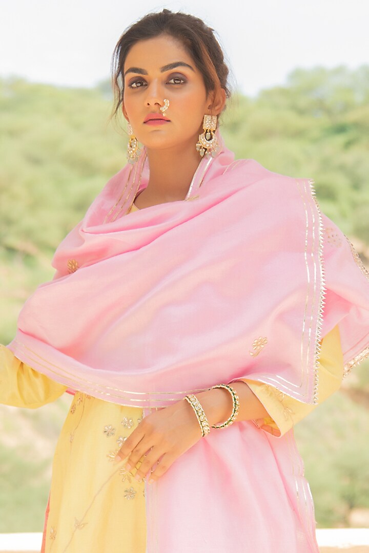 Pink & Yellow Mulmul Sharara Set by Maison Shefali at Pernia's Pop Up Shop