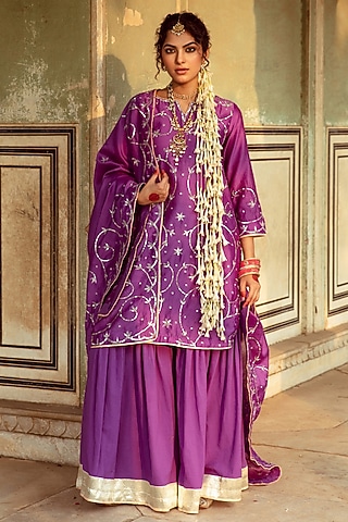 Purple Cotton Sharara Set by Maison Shefali
