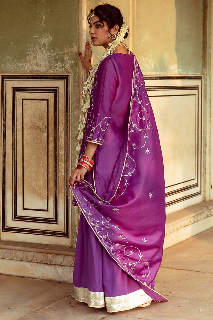 Purple Cotton Party Wear Sharara Set by Maison Shefali at Pernia's Pop Up Shop