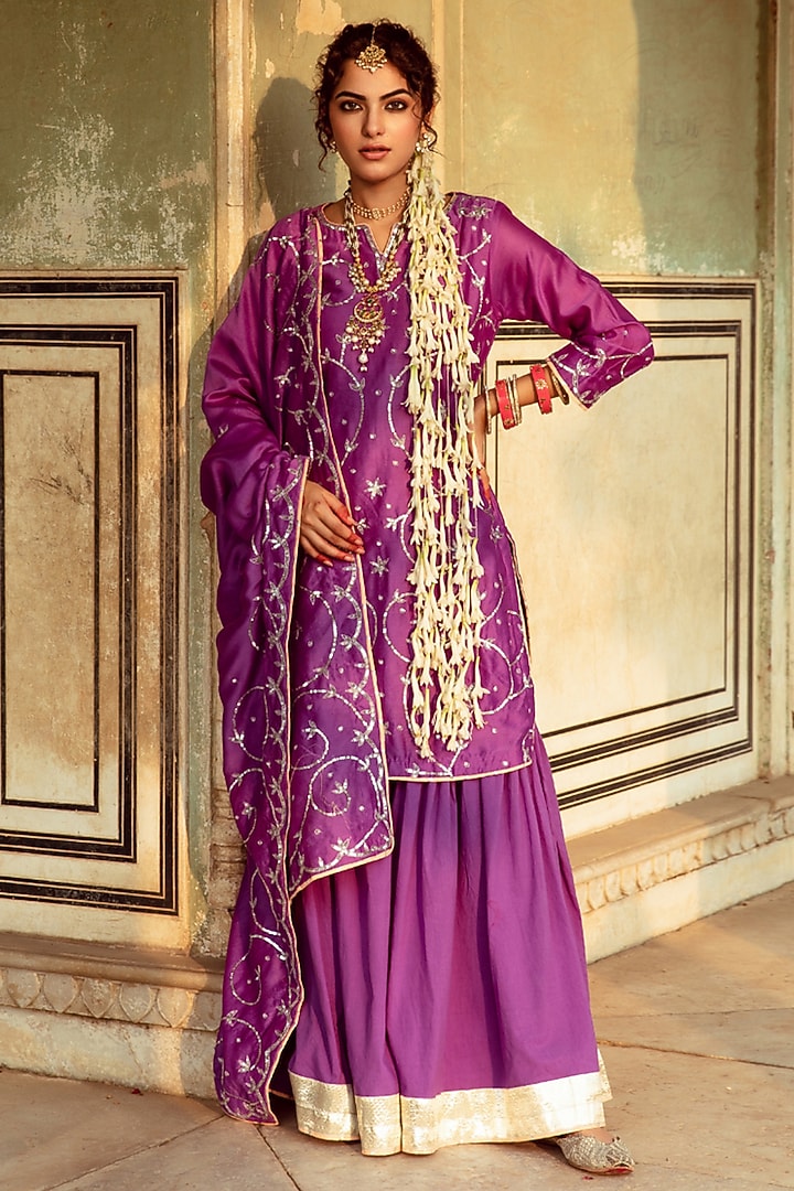 Purple Cotton Party Wear Sharara Set by Maison Shefali at Pernia's Pop Up Shop