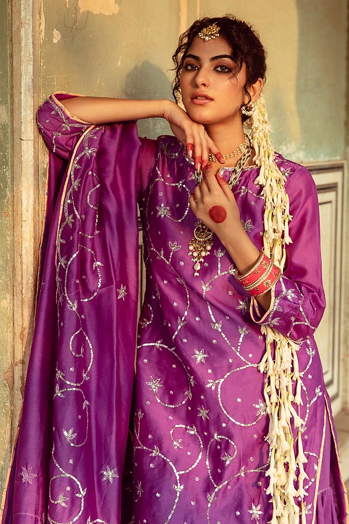 Purple Cotton Party Wear Sharara Set by Maison Shefali at Pernia's Pop Up Shop