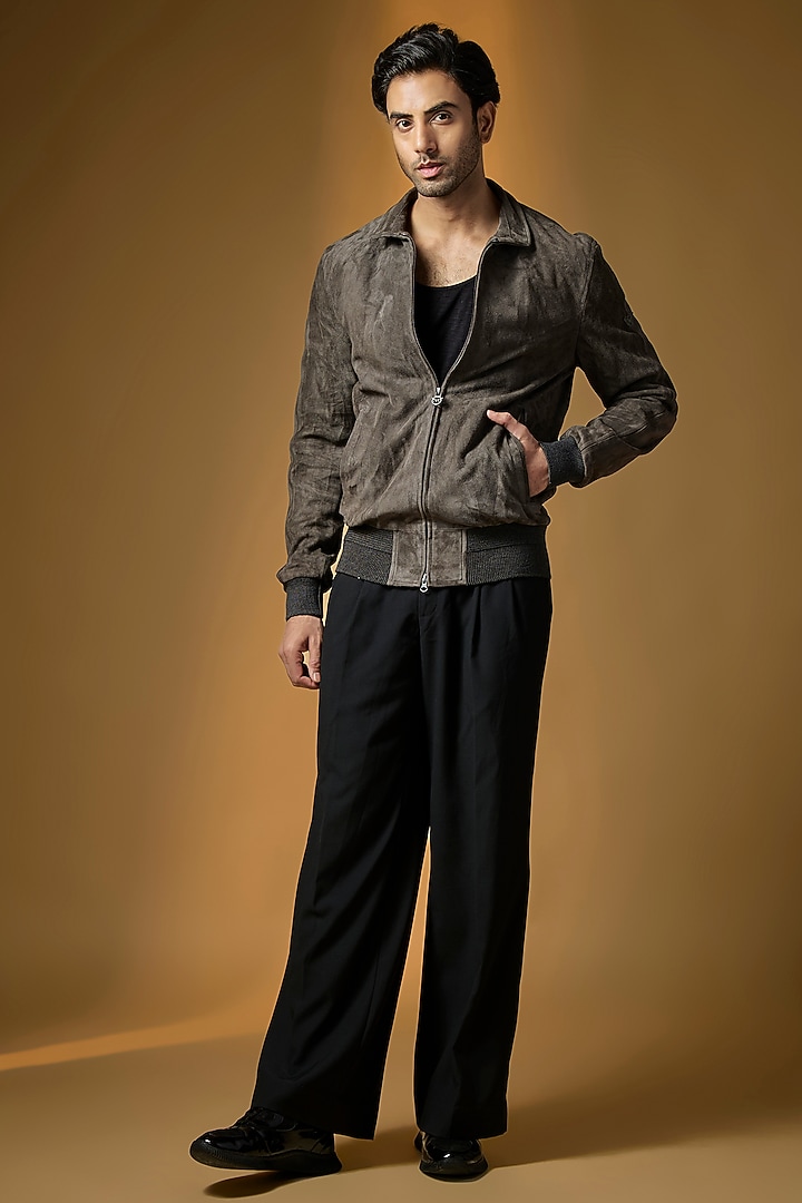 Grey Suede Bomber Jacket by Matchless London at Pernia's Pop Up Shop