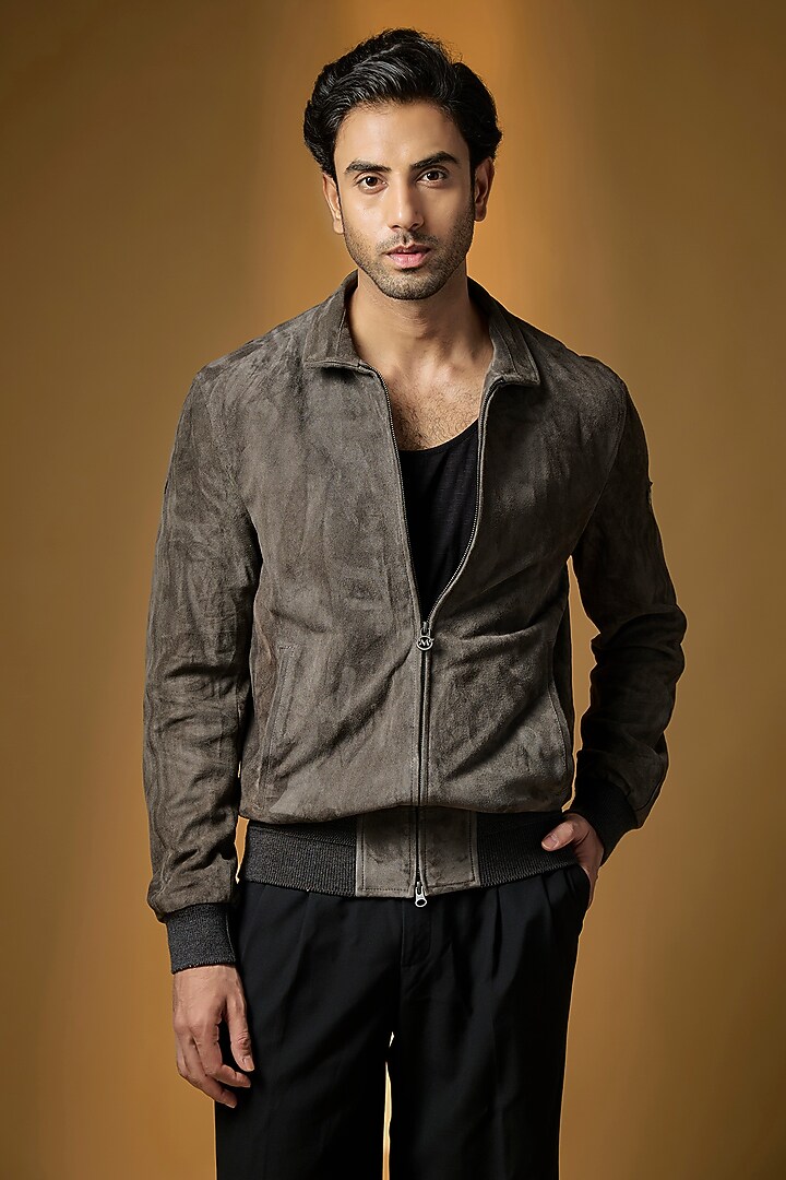 Grey Suede Bomber Jacket by Matchless London at Pernia's Pop Up Shop