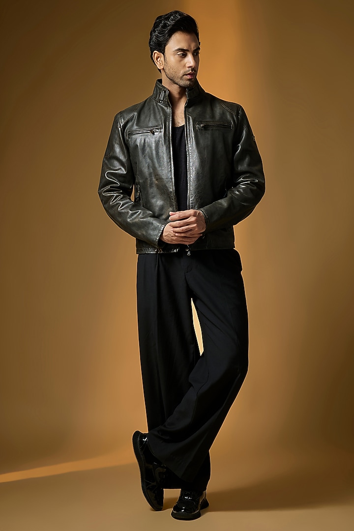 Antique Black Italian Leather Biker Jacket by Matchless London at Pernia's Pop Up Shop