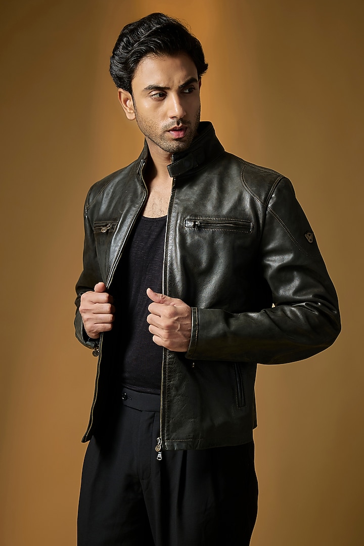 Antique Black Italian Leather Biker Jacket by Matchless London at Pernia's Pop Up Shop