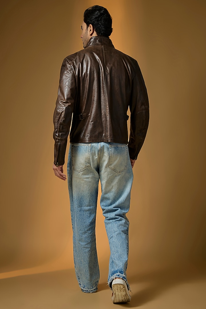 Antique Brown Italian Leather Biker Jacket by Matchless London at Pernia's Pop Up Shop