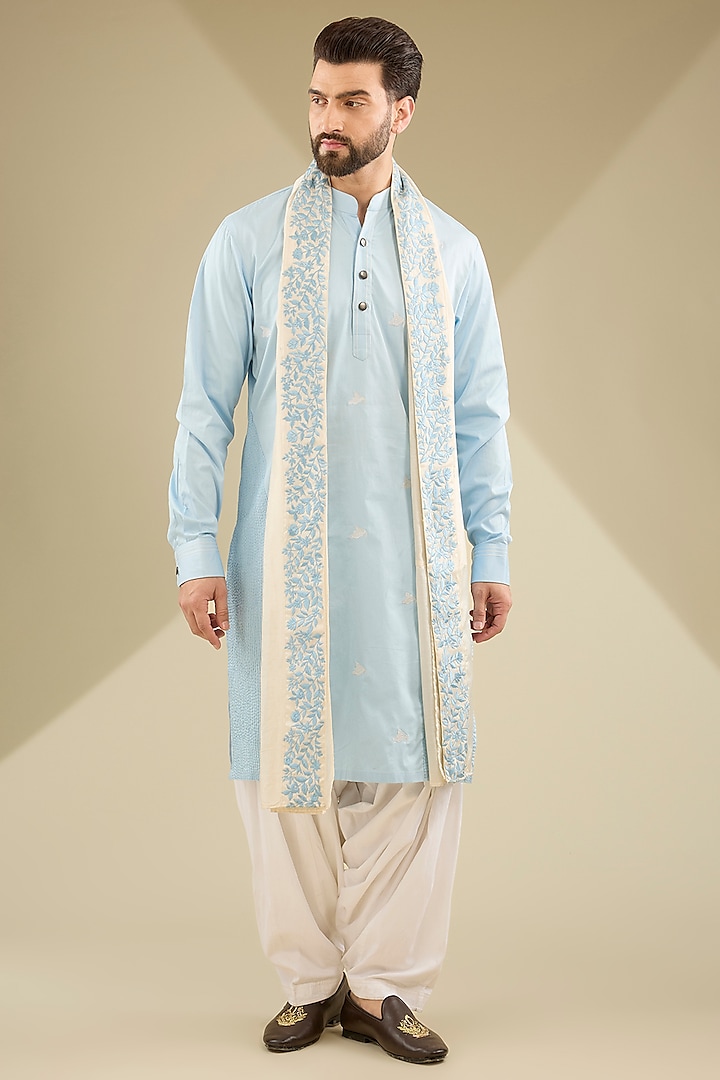 Sky Blue Cotton Silk Kurta Set by MS attire