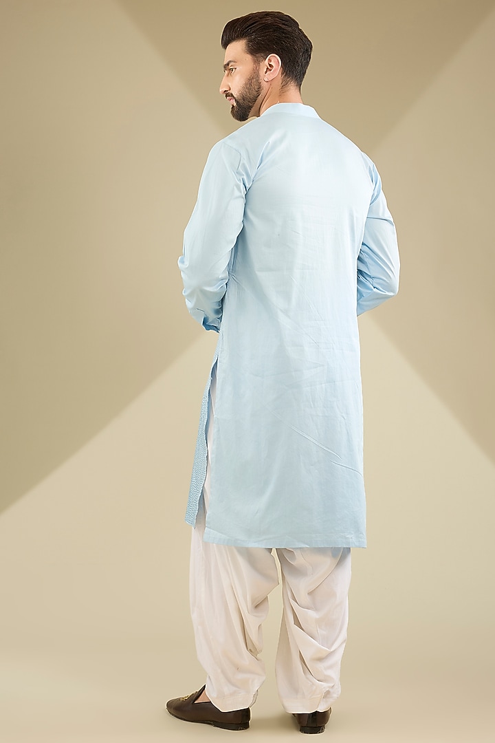 Sky Blue Cotton Silk Kurta Set by MS attire at Pernia's Pop Up Shop