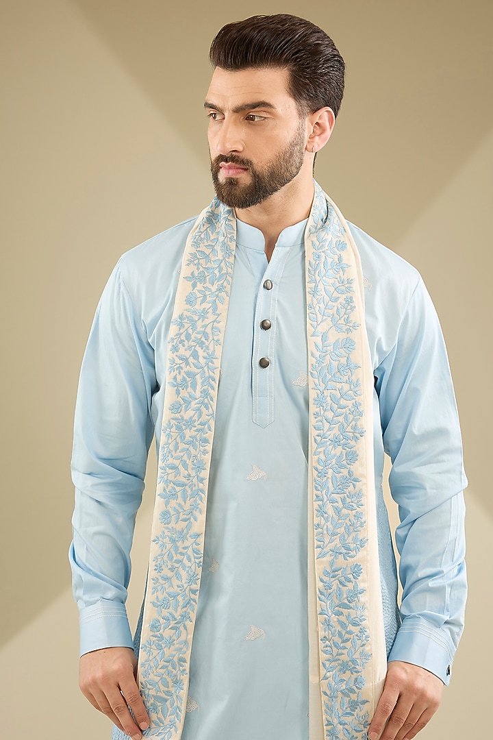 Sky Blue Cotton Silk Kurta Set by MS attire at Pernia's Pop Up Shop