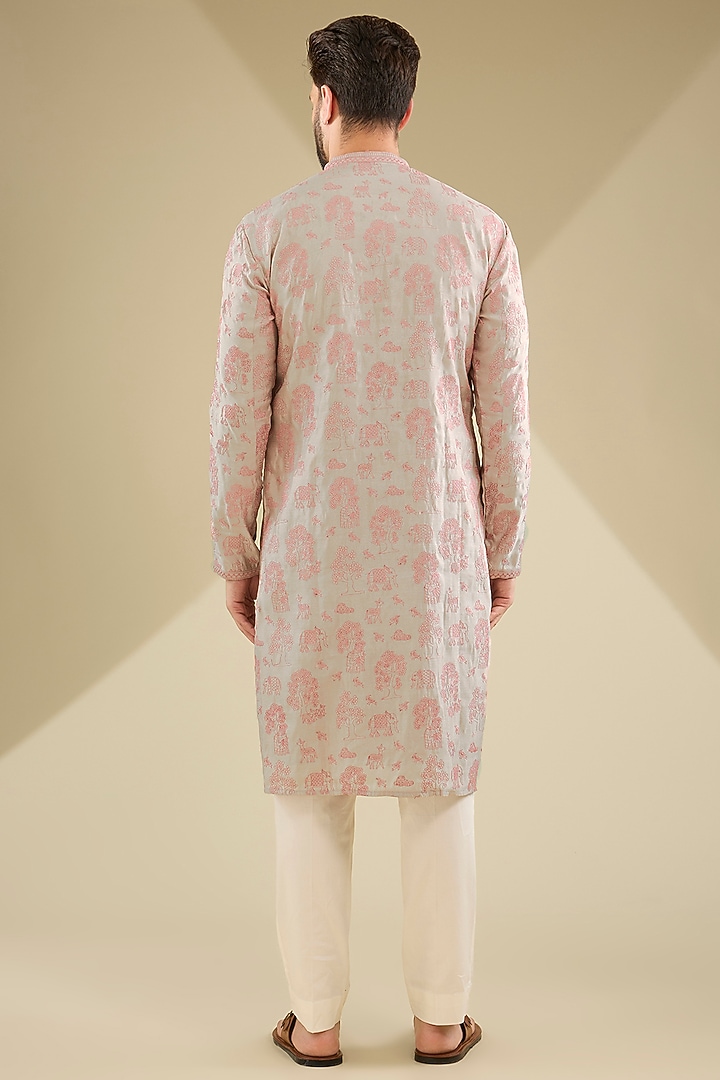 Mouse-Colored Silk Machine Embroidered Kurta Set by MS attire at Pernia's Pop Up Shop