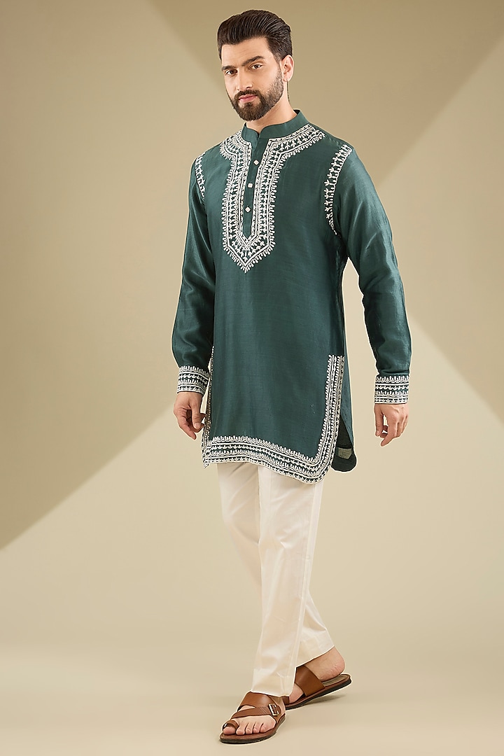 Green Chanderi Embroidered Kurta Set by MS attire