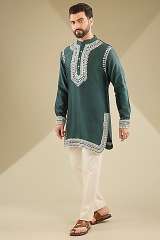Green Chanderi Embroidered Kurta Set by MS attire