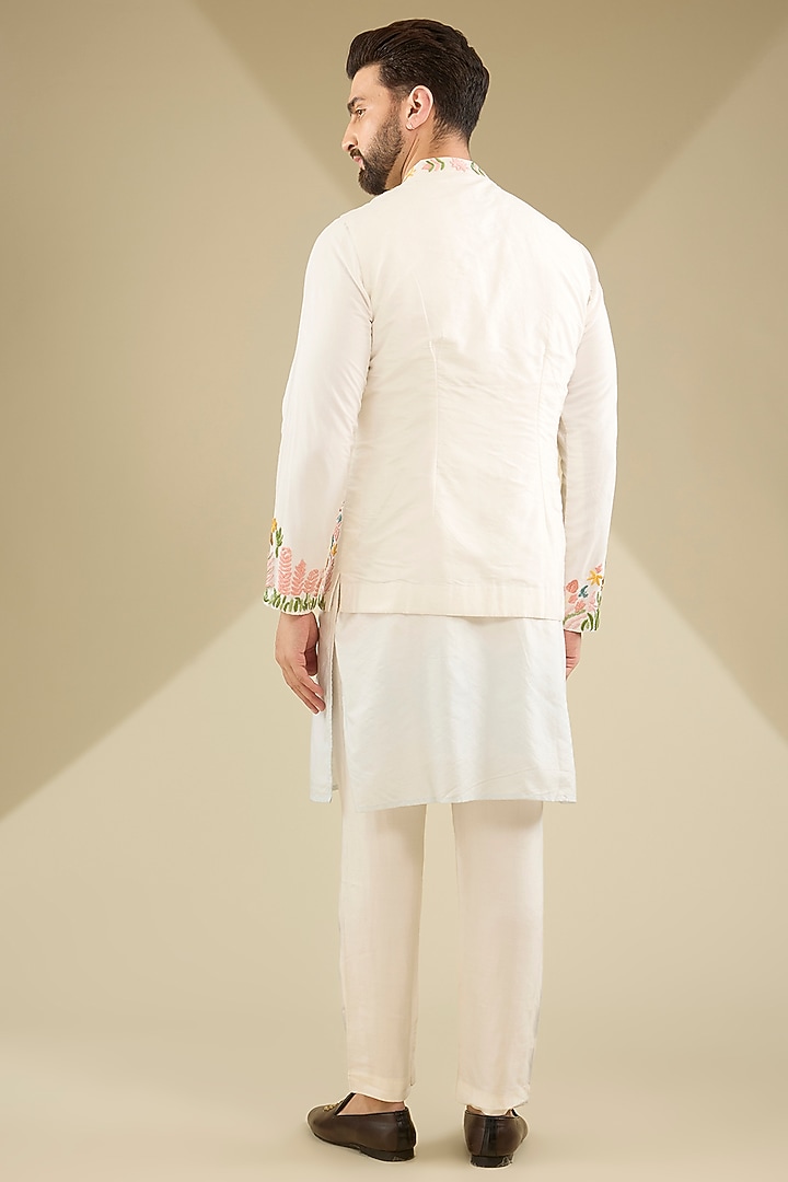 Ivory Cotton Silk Zardosi Work Nehru Jacket Set by MS attire at Pernia's Pop Up Shop