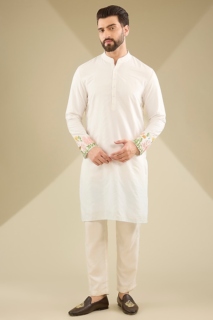 Ivory Cotton Silk Zardosi Work Nehru Jacket Set by MS attire at Pernia's Pop Up Shop