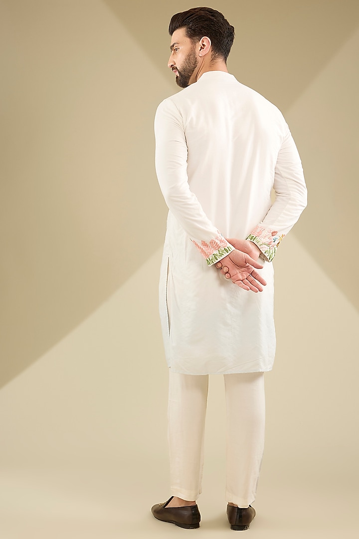 Ivory Cotton Silk Zardosi Work Nehru Jacket Set by MS attire at Pernia's Pop Up Shop