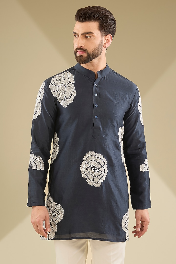 Blue Chanderi Embroidered Kurta Set by MS attire at Pernia's Pop Up Shop